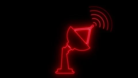 Neon outline of a satellite dish network wave animation on a black background Stock Footage 315190811