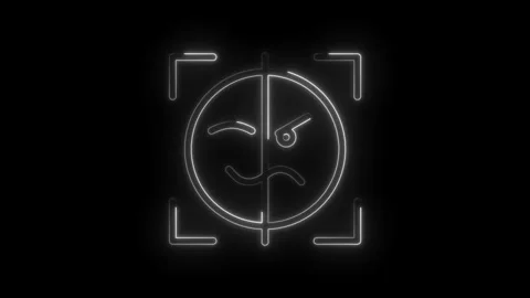 Neon outline of a split face emoji showing a wink and a grumpy expression within Stock Footage 333952755