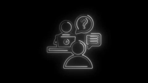Neon outline of two people collaborating with laptop and speech bubbles que.. Stock Footage 346135200