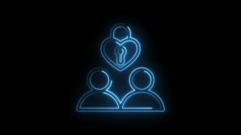 Neon outline of two people figures under a heart shaped padlock symbolizing Stock Footage 333955274