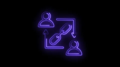 Neon outline of two user icons connected by a chain link symbol with arrows Stock Footage 333963586