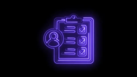 Neon outline of a user profile icon next to a checklist with completed tasks on Stock Footage 333955689