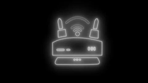 Neon outline of a wireless router with antennas and wifi signal animation o.. Vidéo 337080943