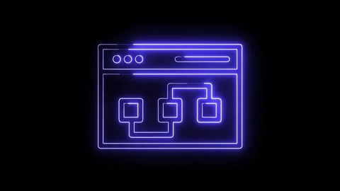 Neon outline of workflow diagram in browser window concept of data processi.. Stock Footage 308193008