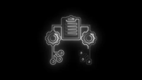 Neon outline of workflow process with gears and checklist on black backgrou.. Stock Footage 346823857