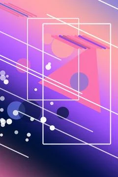Neon outlined rectangles float over a vivid purple and blue gradient with s.. Stock Illustration