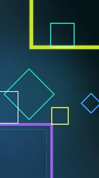 Neon outlined squares, rectangles, and diamonds float across a dark teal fi.. イラスト素材