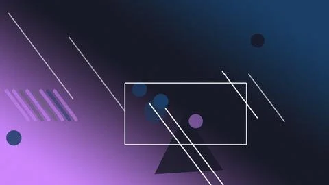A neon-outlined UI rectangle frame with floating circles and diagonal strea.. Illustrazione stock
