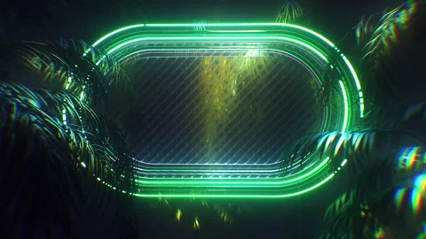 Neon Oval Shape Surrounded By Palm Trees Stock-Footage 269694498