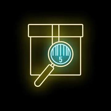 Neon package tracking barcode search logistics icon Stock Illustration