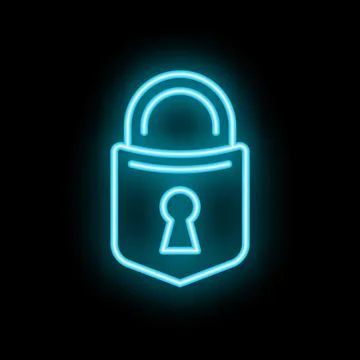 Neon padlock glowing on black background Stock Illustration