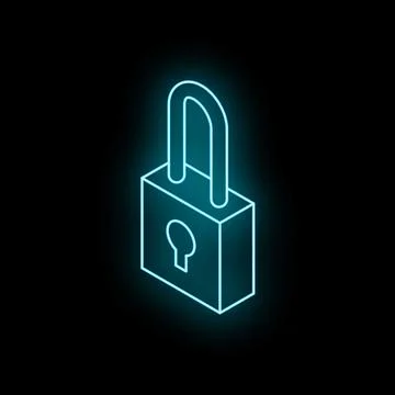 Neon padlock glowing on dark background symbolizing cybersecurity Stockillustratie