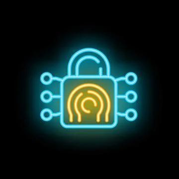 Neon padlock icon representing cybersecurity and data protection 스톡 일러스트