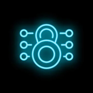 Neon padlock icon representing cybersecurity and data encryption Stock Illustration