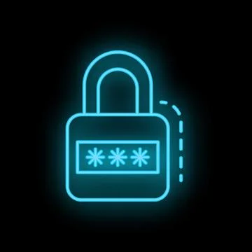 Neon padlock icon symbolizing password protection and security Stock Illustration