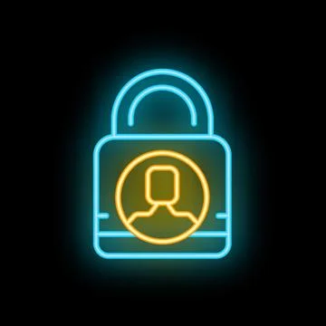 Neon padlock icon symbolizing user account security Stock Illustration