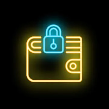 Neon padlock protecting digital wallet for online security Stock Illustration