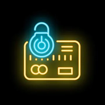 Neon padlock securing credit card for online payment security Stock Illustration