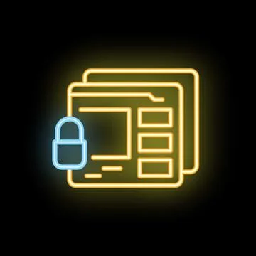 Neon padlock securing webpage content with encryption Stock Illustration
