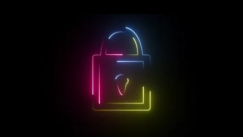 Neon padlock unlocked glowing abstract security concept dark background vib.. Stock Footage 337958815