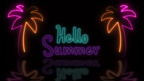 NEON PALM TREE HELLO SUMMER Stock Footage 261727026