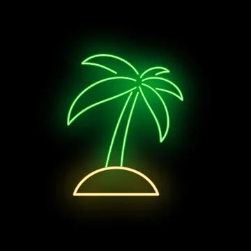 Neon palm tree icon on dark background for summer evening Stock Illustration