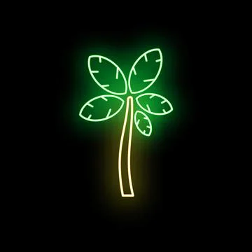 Neon palm tree sign glowing on black background Stock Illustration
