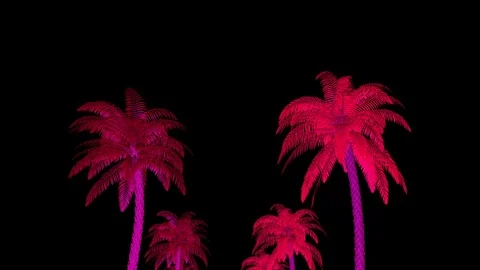 Neon Palm Trees Bottom Up Rows VJ Visual Stock Footage 122315764
