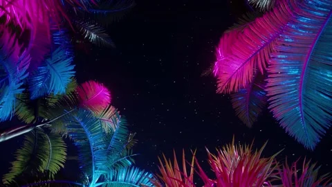 Neon palm trees Stock Footage 196146508