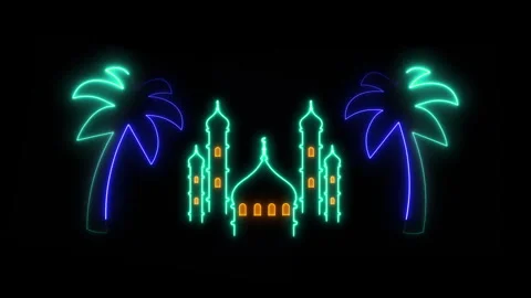 NEON PALM TREES MOSQUE Stock Footage 261284216