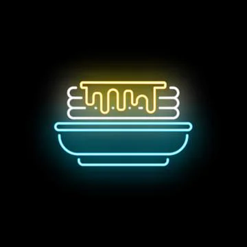 Neon pancake stack on plate with syrup glowing Stock Illustration