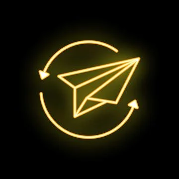 Neon paper plane flying inside a circular economy sign Stock Illustration