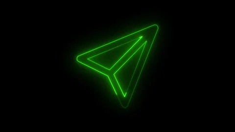 Neon Paper Plane Send Icon on Dark Background.Glowing green message sending.. Stock Footage 340408308