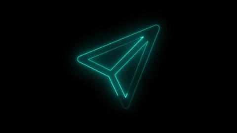 Neon Paper Plane Send Icon on Dark Background.Glowing cyan message sending .. 库存影片 340601304
