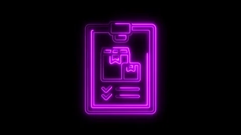 Neon parcel checklist delivery logistics confirmation glowing magenta anima.. 스톡 동영상 312447622