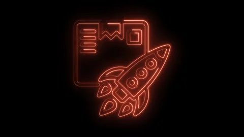 Neon parcel delivery with rocket animation showing fast shipping glowing on Video stock 322962602