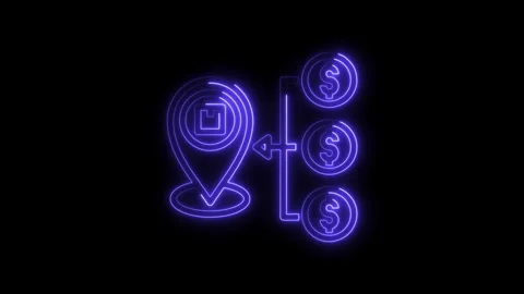 Neon parcel location and dollar symbols on black background depicting deliv.. Stock Footage 308460967