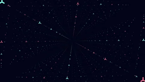 Neon particle tunnel with glowing triangular shapes in abstract digital space Stock Footage 334138590