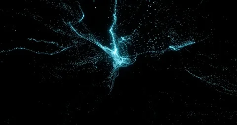 Neon particles move chaotically on a transparent background Video stock 256564076