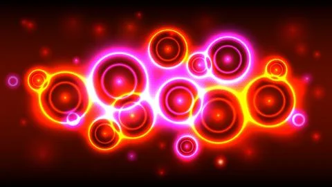 Neon party background, abstract multicolor background with bright circles Stock Illustration