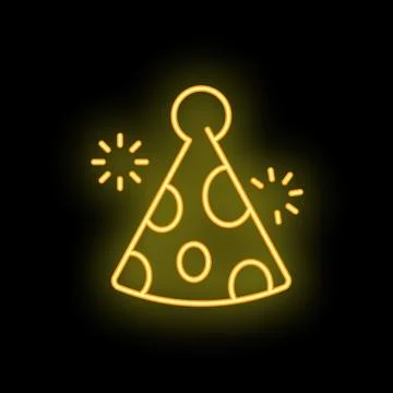Neon party hat shining with festive fireworks background Stock Illustration