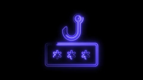 Neon password phishing hook security threat cybersecurity data theft concept Video stock 322966951