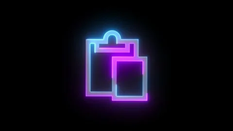 Neon paste icon cyan purple color glowing animation black background Stock Footage 266404952