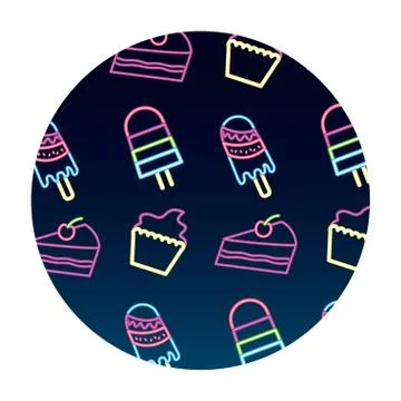 Neon pattern cupcake cake and popsicle ice cream 스톡 일러스트