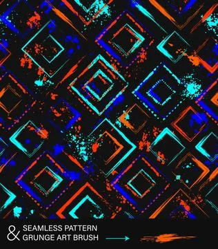 Neon pattern with squares, spattered paint Stock Illustration