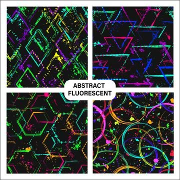 Neon patterns with geometric shapes,paint splatter Illustrazione stock