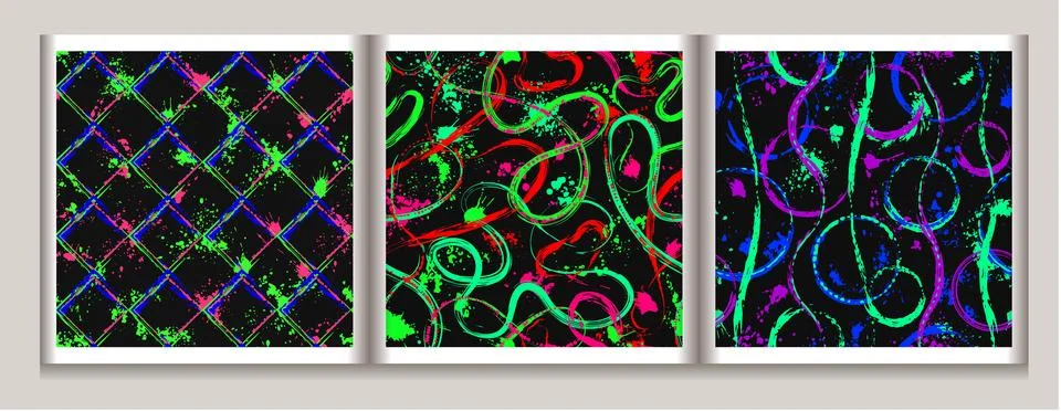 Neon patterns, paint splatter, paint brush strokes Stock Illustration