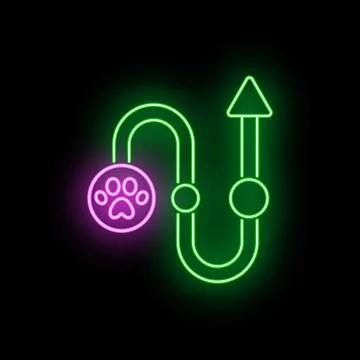 Neon paw print tracking path icon Illustration