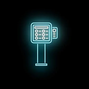 Neon payment terminal displaying pin pad with card slot Stock Illustration