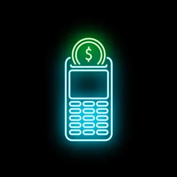 Neon payment terminal receiving dollar coin transaction Stock Illustration